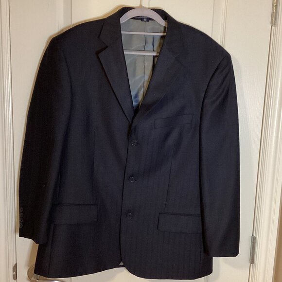 Carlo Monza Couture Men's Suit Blazer Jacket Size 44 Regular Navy Blue Pin Strip - Picture 1 of 9